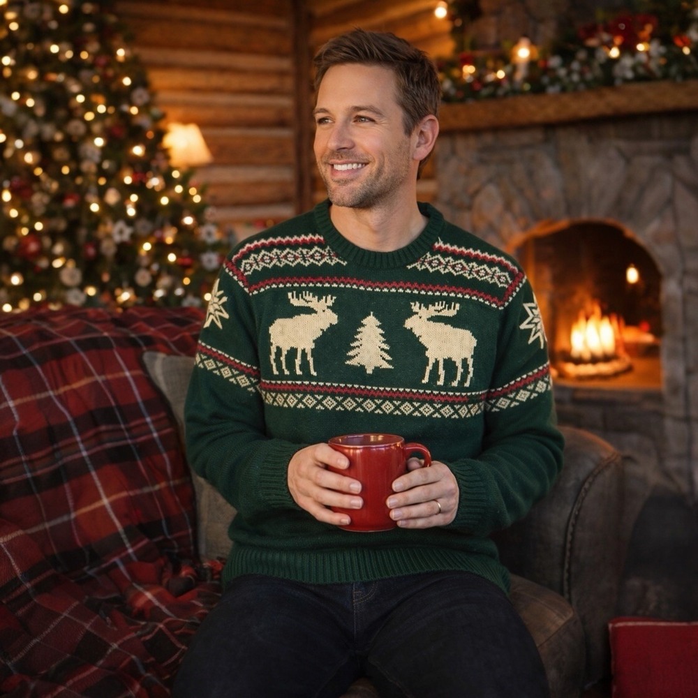 American Living Fair Isle Reindeer Sweater Green Holiday Knit Crewneck L